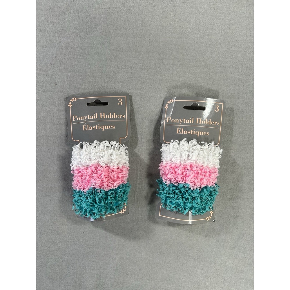 Pony Tail Holders Tri Colored Ruffled Chenille 2 Packs Of 3 NEW